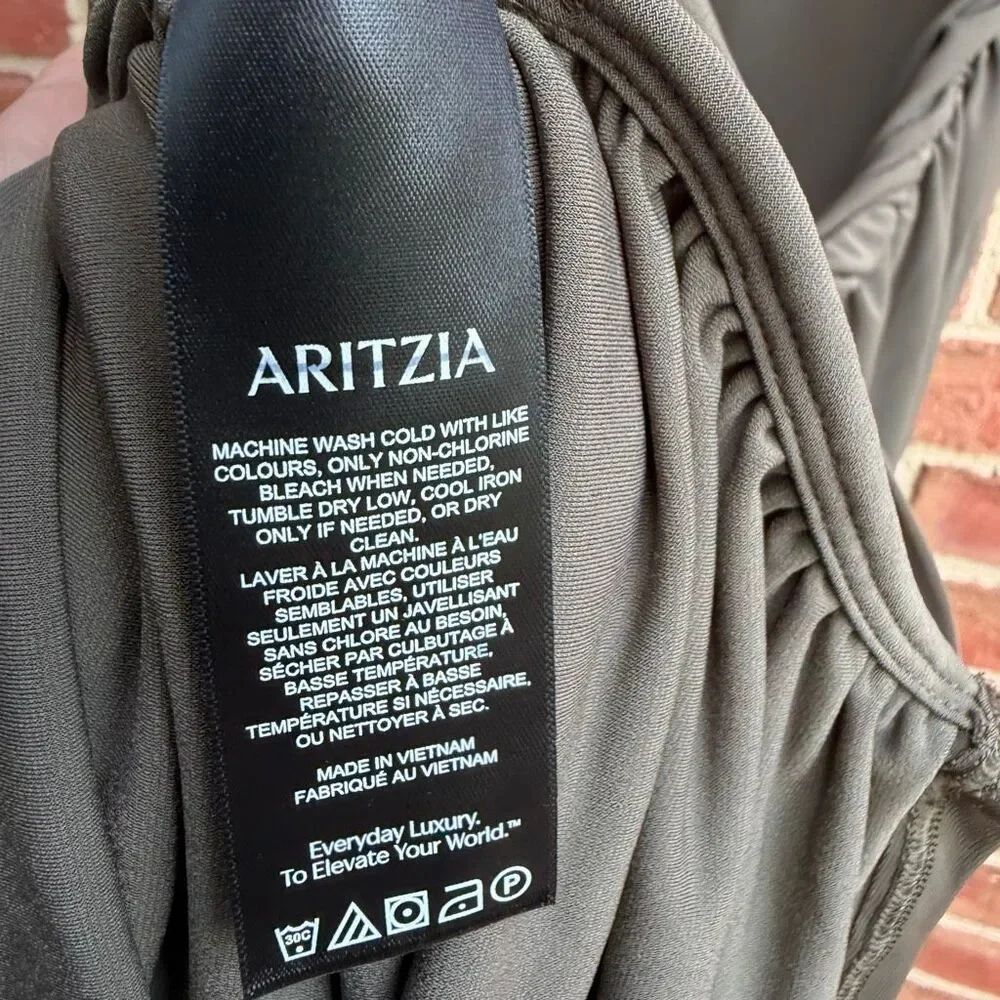 Aritzia Wilfred Smooth Matter Eavesdrop Ruched Midi Dress Dark Olive S NWOT